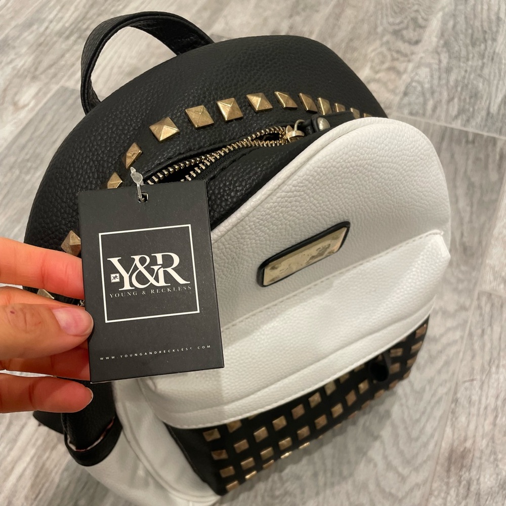 B&w leather backpack with studs - Picture 1 of 3